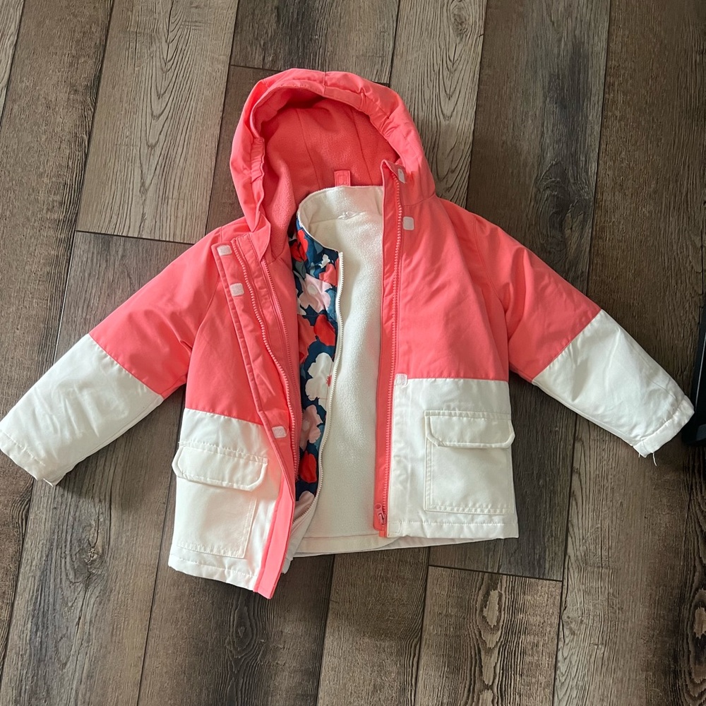 Swiss Tech 3-in-1 jacket. 5T, coral and off-white.